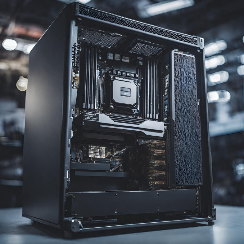 A computer case with a black interior, showcasing the CPU.